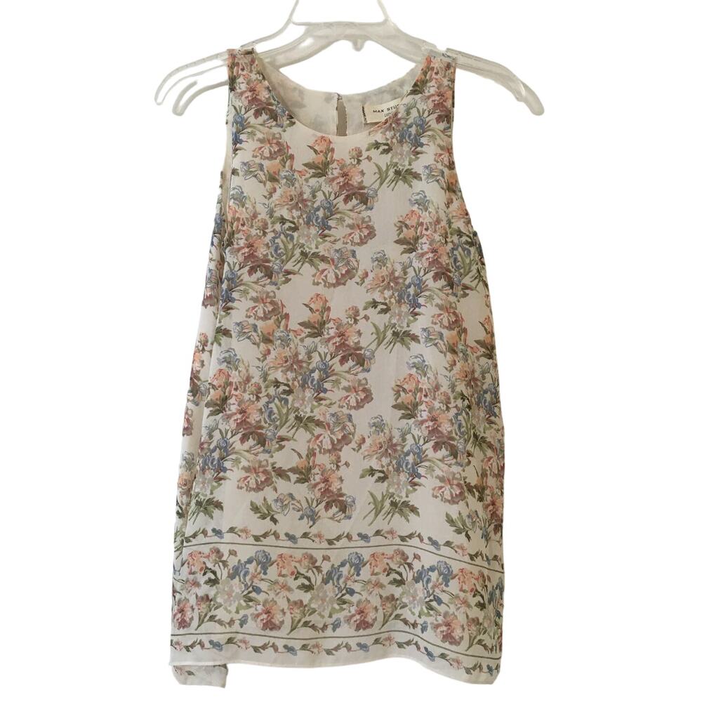 NWT Max Studio Edit XS Violette Lined Beige Floral Top Muted Blue Green & Pink